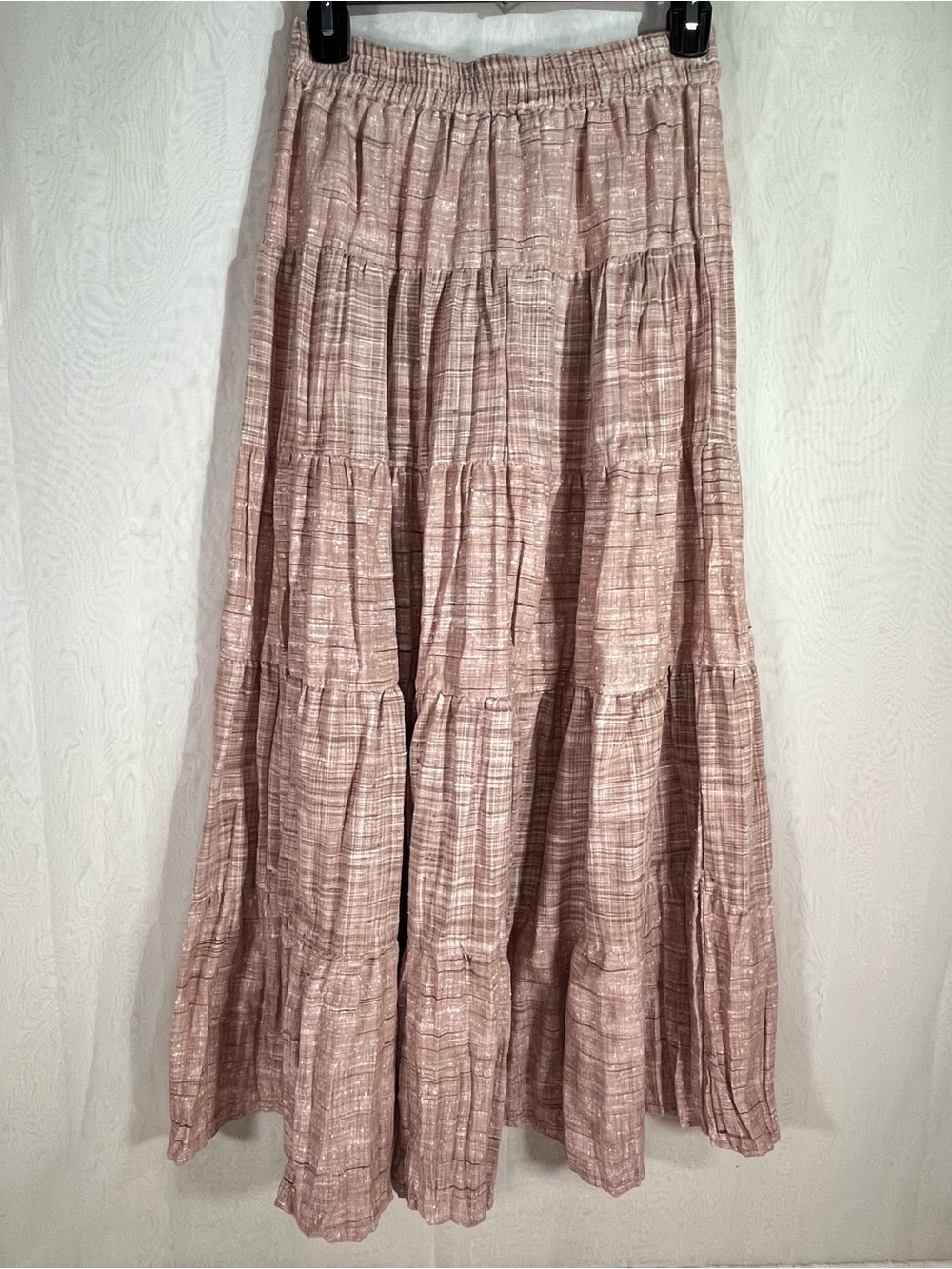 Young Threads Tan White Linen Blend Tiered Maxi Skirt Boho Large